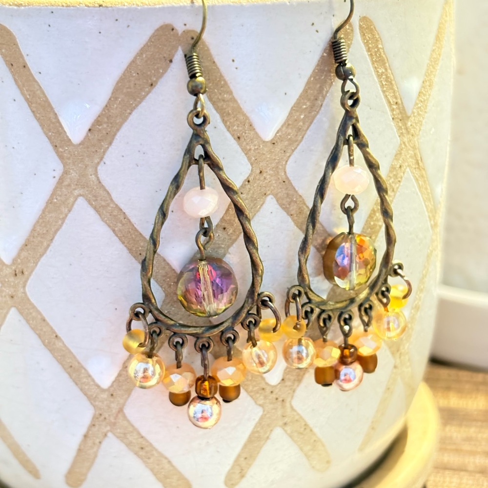 Elegant Bronze and Purple Rose Dangle Earrings